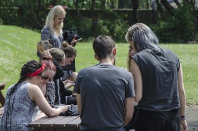 Students relaxing in the Loxdale garden