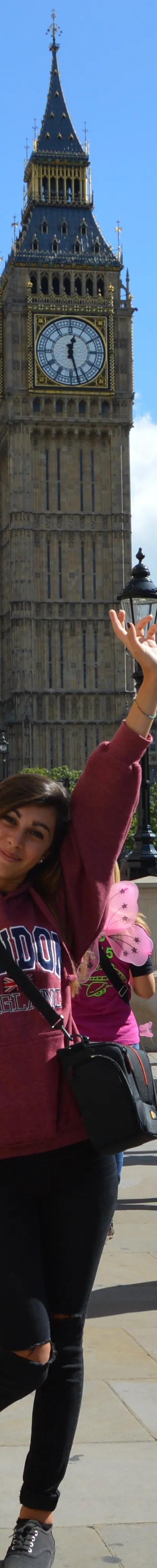 Happy Loxdale student celebrating in front of Big Ben during London trip